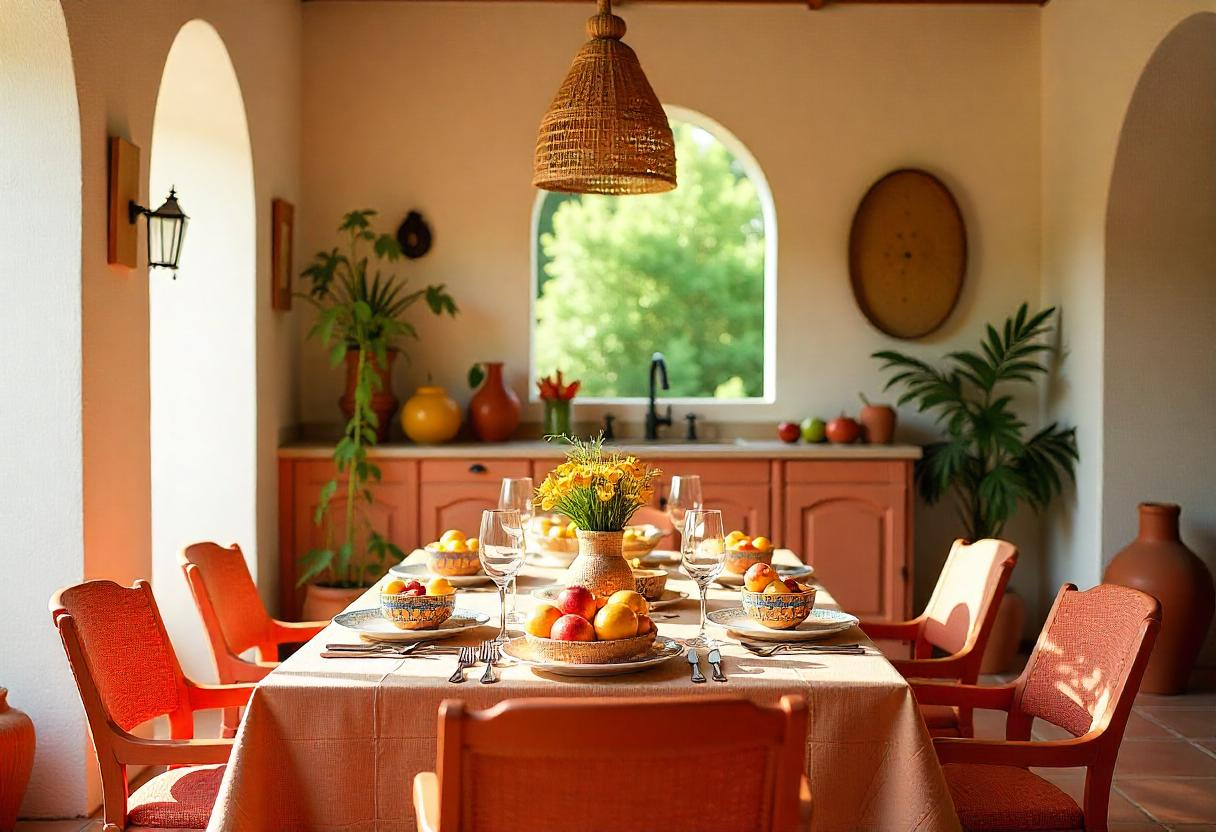 A cozy dining room with deep red walls, a wooden table, and warm lighting creating an inviting atmosphere. The Psychology of Colors in Interior Design.